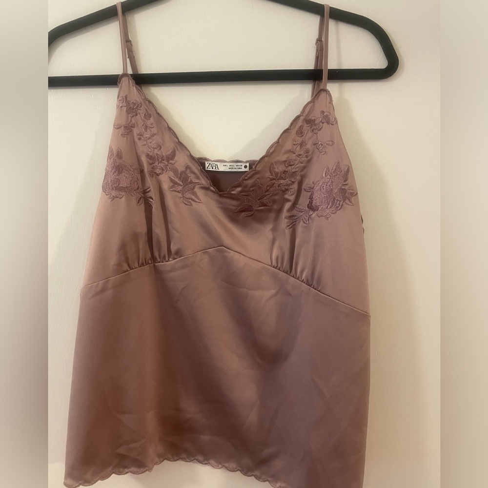 Zara Dusty Rose Satin Camisole with Floral Detail